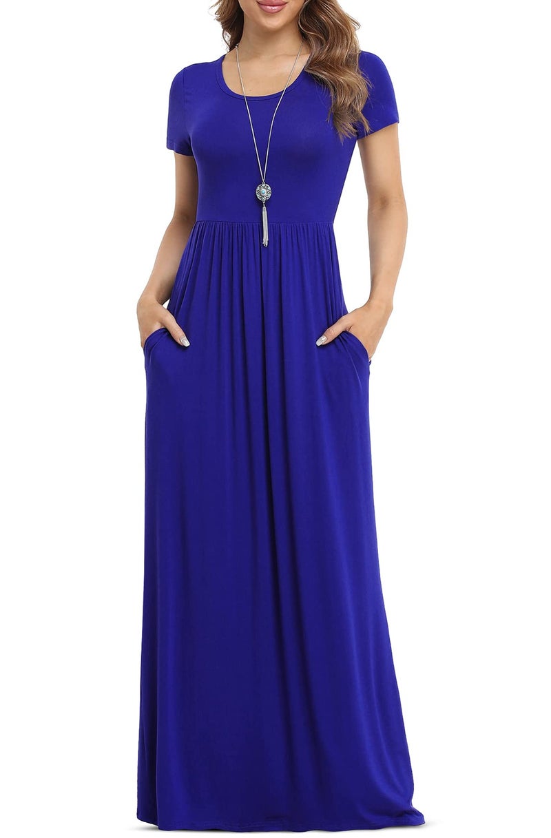 VIISHOW Women's Short Sleeve Loose Plain Maxi Dresses Casual Long Dresses with Pockets (Royal Blue, Medium) - Image 1